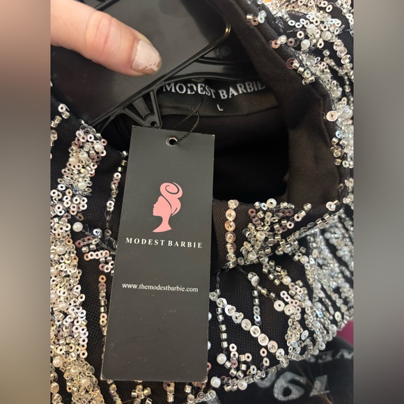 Modest Barbie Aria Corset Top Blouse Sleeve Sequin Embellished Evening Formal L - Picture 10 of 10